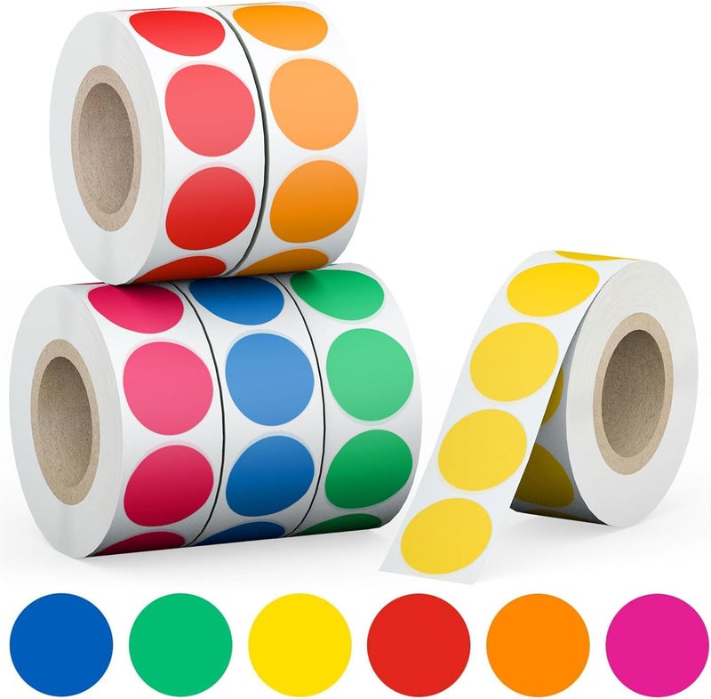 Anylabel 3/4" Round Color Coding Circle Dot Labels 3000 PCS Includes Bright Yellow Green Red Pink Orange Blue(6 Rolls,500 Labels/Roll) - Image 1
